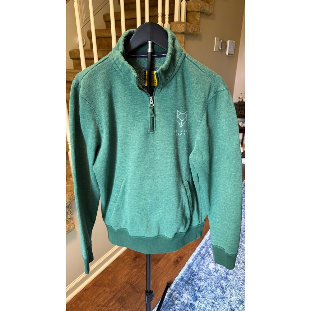 Prince & Fox Mens Green Quarter Zip Fleece Pullover Sweatshirt Fox Graphic M